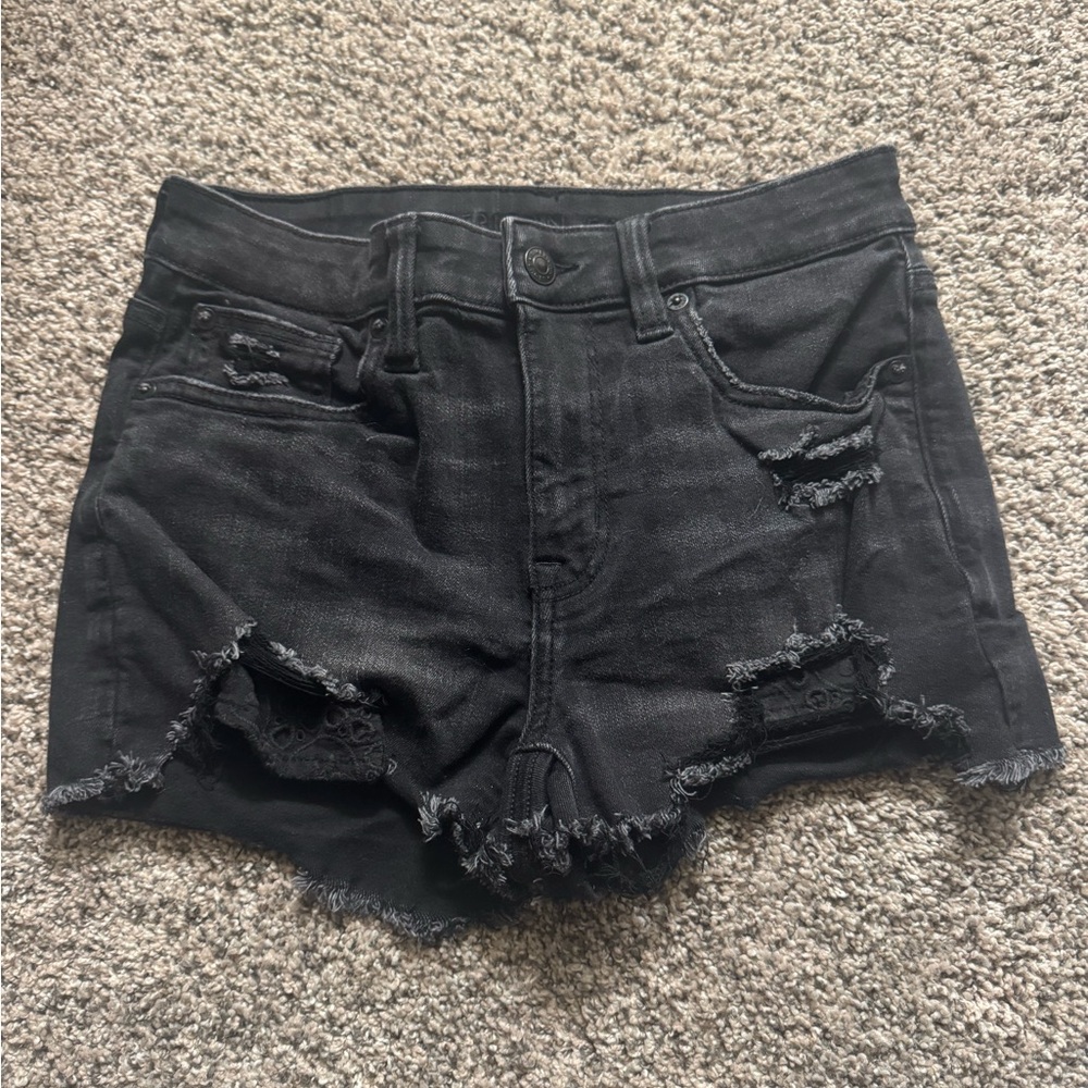 Distressed Black Denim Shorts